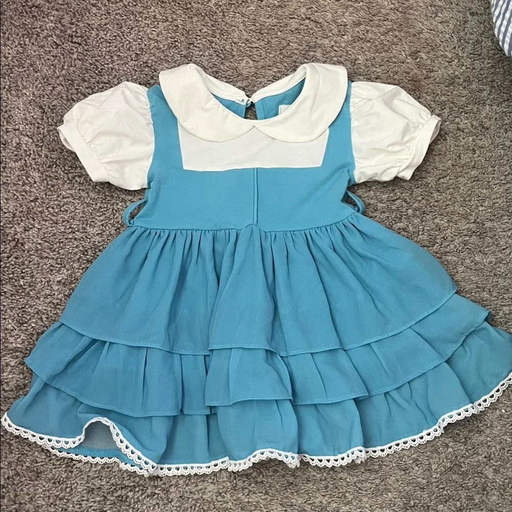 Blue and White Ruffled Belle inspired Dress Evies Backyard size 2